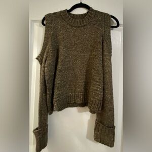 NWOT VENUS Sparkly Brown Cold Shoulder Sweater - Size Small